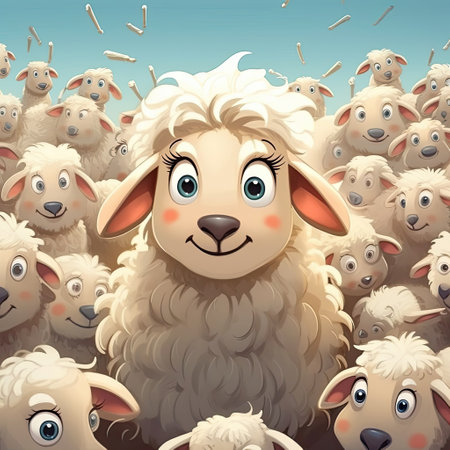 Portrait of a cute sheep on the field. On a beige background. Generative AIの素材