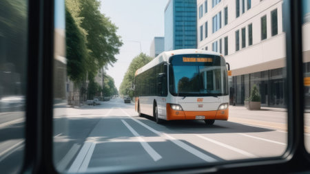 White Bus on the Highway Through The Panoramic Window of the bus. Generative AIの素材