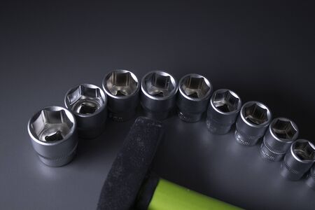 A set of building tools and instruments for repair in black and green colour. Must-have for men....