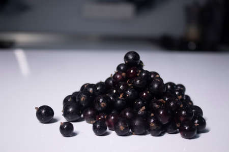 pile of currants on a white table in a gray kitchen. High quality photoの写真素材