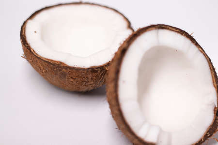 opened coconut isolated on white background. tropical fruit, nut.の写真素材