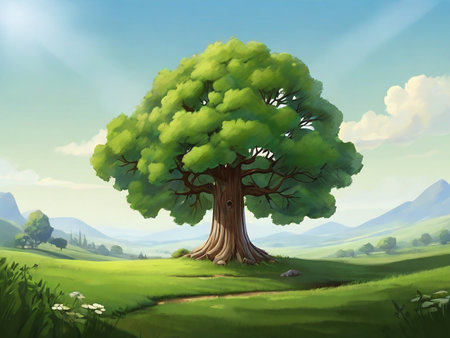 Cartoon. Lush and green treesの素材