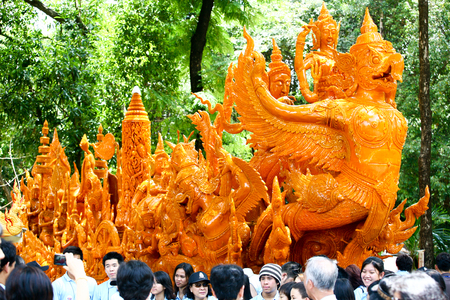 Candle Festival UBON RATCHATHANI, THAILAND - July 31: "The Candles are carved out of wax, Thai art form waxUbon Candle Festival 2015 on July 31, 2015, Ubonratchathani, Thailand.のeditorial素材