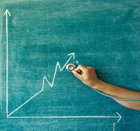 graph drawn on a blackboard,greenboardの写真素材