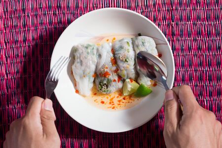 Thai steamed rice-skin dumplingの写真素材