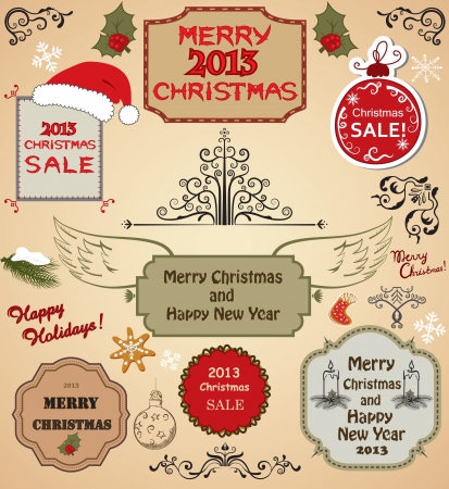 Christmas tree, frames and design elementsのイラスト素材