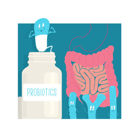 Probiotic supplement in capsule for maintaining healthy balance of gut bacteria, immune and digestive health.のイラスト素材