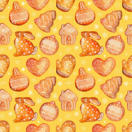 Hand drawn seamless pattern with gingerbreadの写真素材
