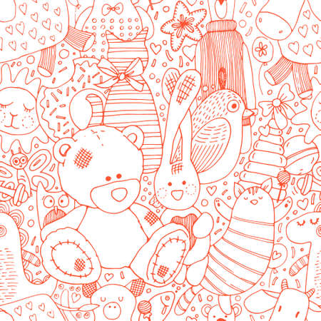 Hand drawn seamless pattern with toys. Vector illustration.のイラスト素材