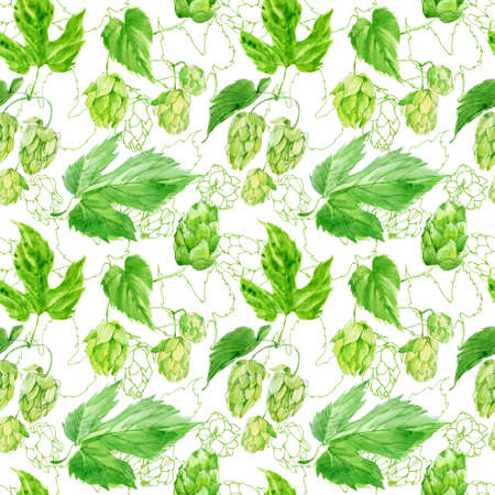 Seamless pattern with hops, watercolor.の写真素材