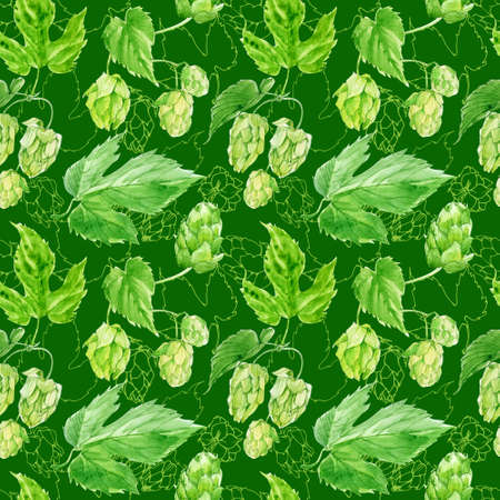 Seamless pattern with hops, watercolor.の写真素材