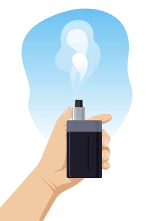 Cropped hand holding electronic cigarette. Vector illustration on white background.のイラスト素材