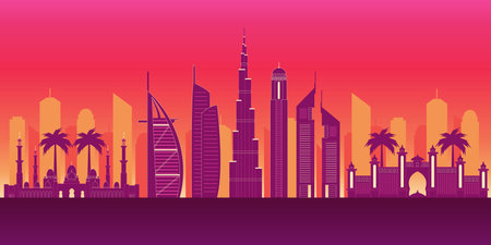 Dubai silhouette vector illustration. United Arab Emirates.のイラスト素材