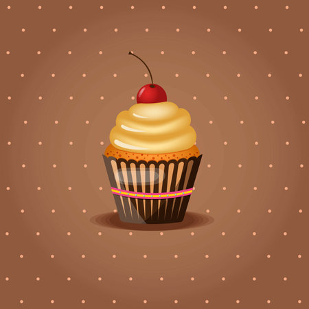 Vintage retro cupcake with cream and cherries.のイラスト素材