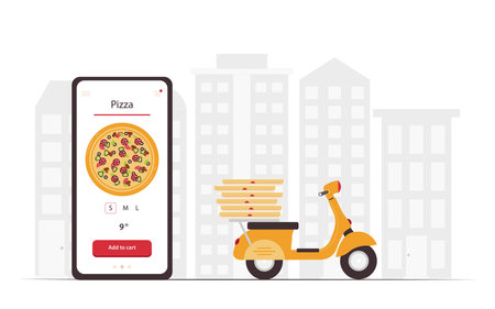 Food online order smartphone. Pizza delivery. Food delivery concept for web.のイラスト素材