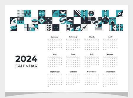 Calendar 2024 geometric patterns. Calendar for 2024 year with geometric shapes.のイラスト素材