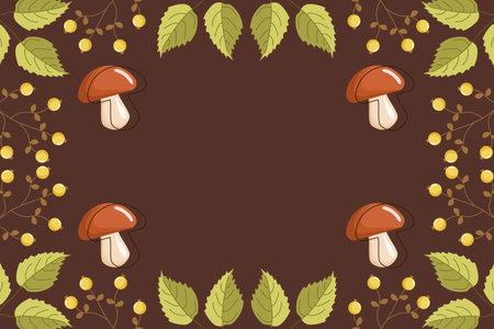 Autumn background with leaves, mushrooms and berries .のイラスト素材