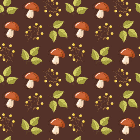 Autumn pattern with leaves, mushrooms and berries .のイラスト素材