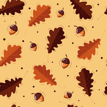 Autumn seamless pattern with leaves and acorns.のイラスト素材