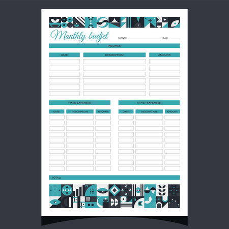 Planner monthly budjet geometric. Monthly budjet printable template with geometric shapes.のイラスト素材