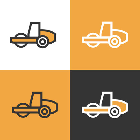 Road roller icons on white, yellow and black background. Road roller asphalt compactor.のイラスト素材