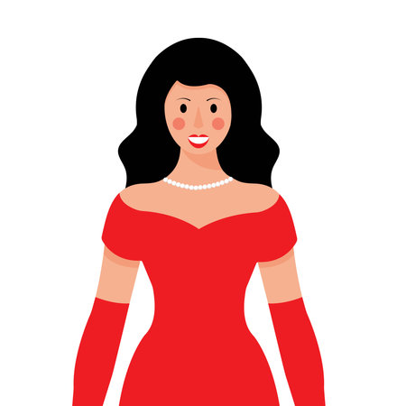 Woman in red dress. Woman in evening dress.のイラスト素材