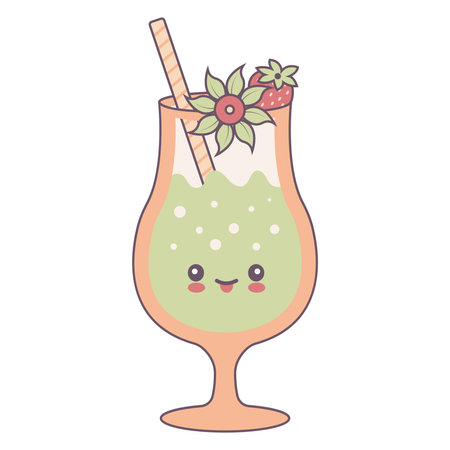 Cocktail in style kawaii. Flat cartoon colorful illustration.のイラスト素材