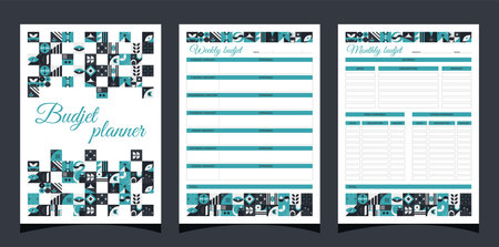 Planner weekly and monthly budjet geometric. Weekly and monthly and cover budjet planner printable template with geometric shapes.のイラスト素材
