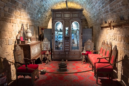 Acre, Israel - 08/18/2018. Exhibits inside the Walls Museum, old city of Acre, Israelのeditorial素材