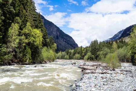 Mountain river and forest in North Caucase, Russiaの写真素材