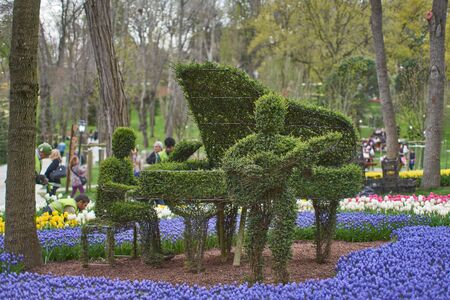 Istanbul Turkey -13.04.2015: Floral figures inside Emirgan Park during annual tulip flower festival, Turkeyの写真素材