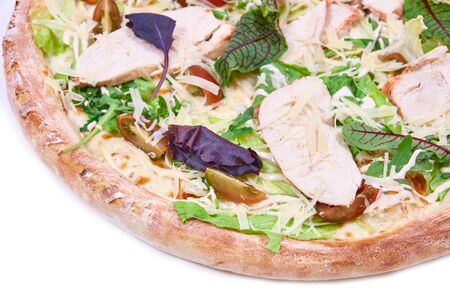 Sharp closeup photo of Pizza isolated on white backgroundの写真素材