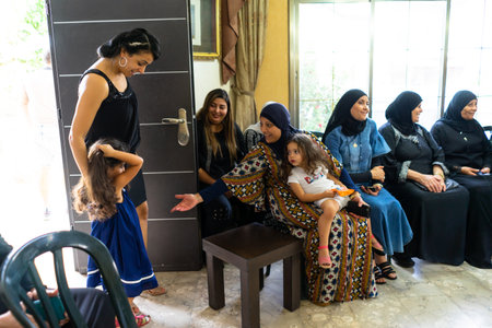 Arabian wedding, women guests incide bride's houseのeditorial素材