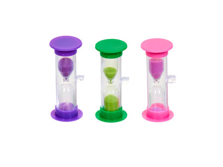 Color plastic medical sandglass on a white background