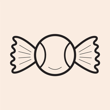 Tennis ball with candy wrapper and cool happy mouth reflex vector outline iconのイラスト素材