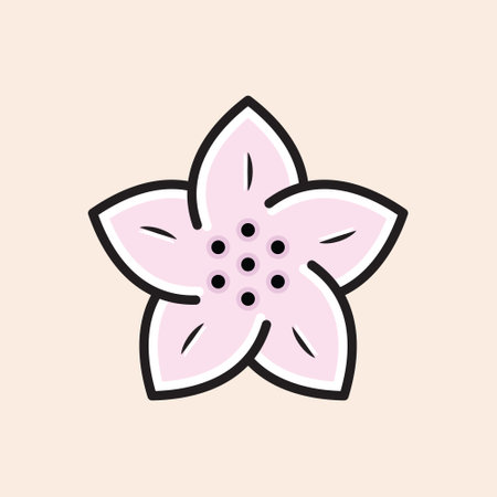 "Spring Beauty" flower filled vector icon with five petals, pinkish-white color, central stamen dots and cute reflexes. Editable iconic spring flower ready to grow your project.のイラスト素材