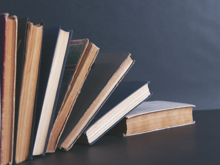 books on the black tableの写真素材