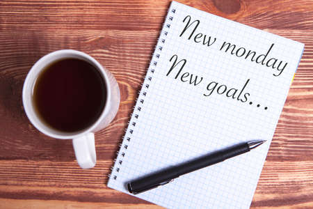 coffee pen inscription and notebookの写真素材