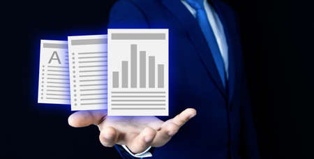 businessman on black background, electronic files, business concept