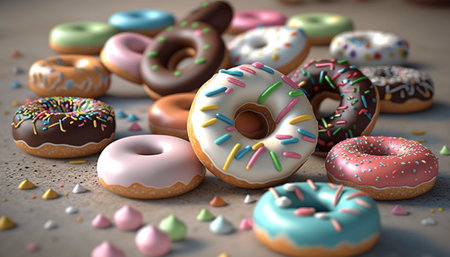 Multi-colored donuts, confectionery sweets, generative aiの素材
