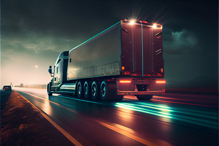 truck driving on desert road, generative aiの素材