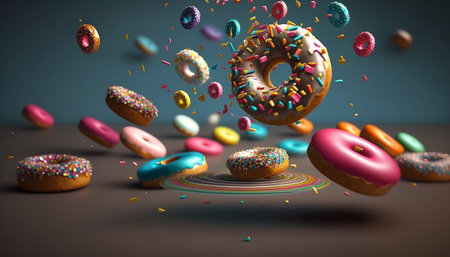 Multi-colored donuts, confectionery sweets, generative aiの素材