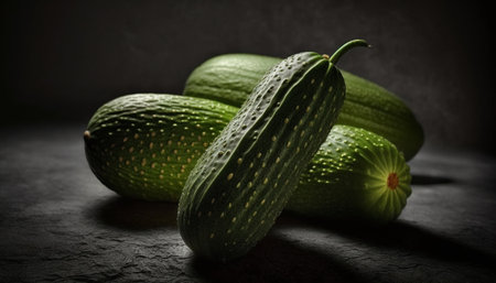 cucumbers on the table, black background, generative aiの素材