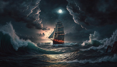 ship in a sea storm, generative aiの素材
