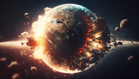 planet explosion, view from space, generative aiの素材