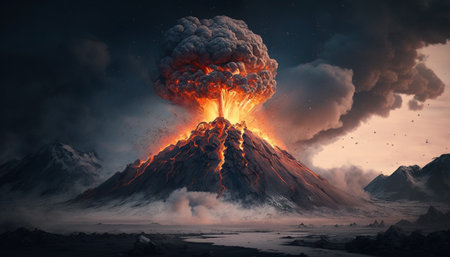 illustration of an erupting volcano. Generative AI illustratorの素材