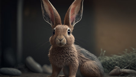 cute rabbit on the black background. Generative AI illustratorの素材