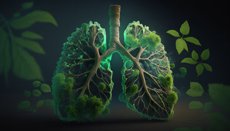 human lung from a plant on black. Generative AI illustratorの素材