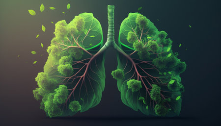 human lung from a plant on black. Generative AI illustratorの素材
