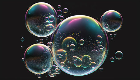 soap foam and bubbles on a black background. Generative AI illustratorの素材